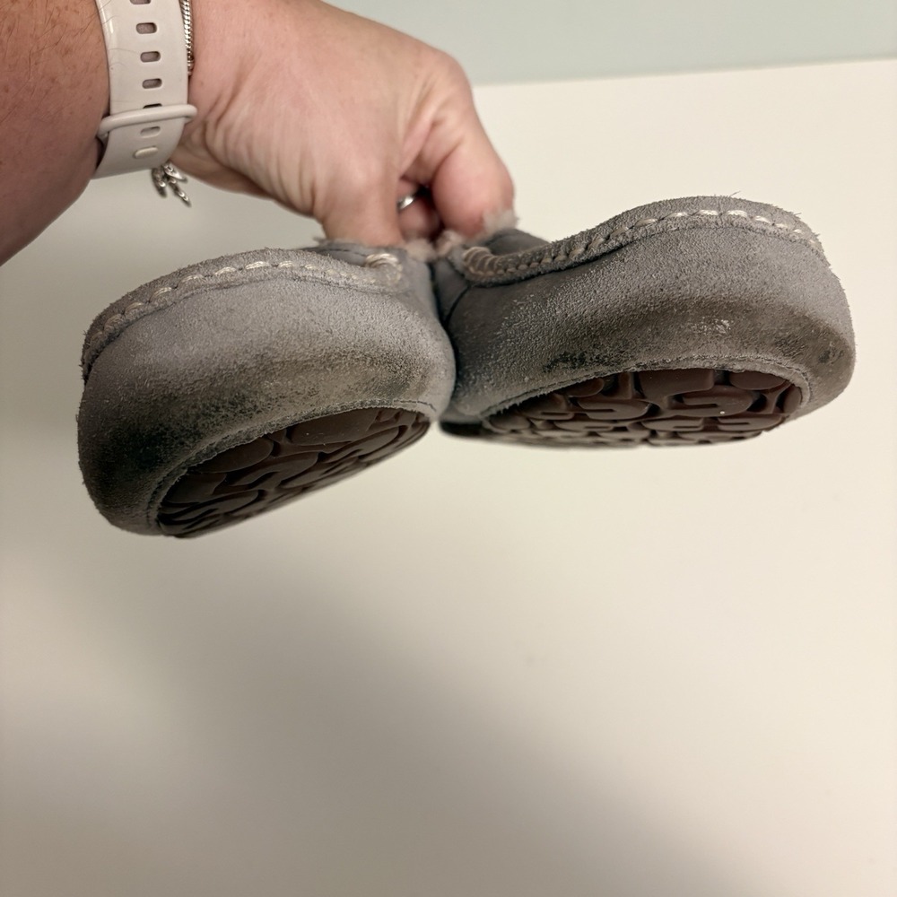 UGG Women's Gray Suede Ansley Shearling Moccasin Slippers Size 8 - Picture 8 of 9